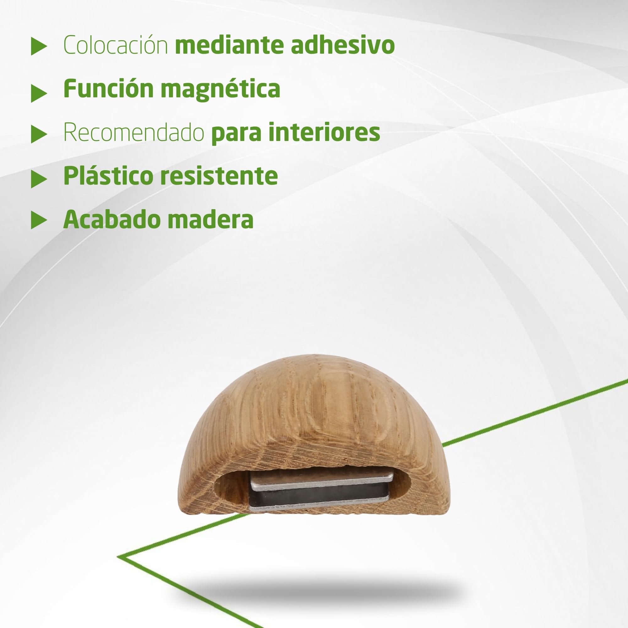 Amig - Pack de 6 Topes Magnéticos - Fijación en el Suelo mediante Adhesivo - Para Puertas de Paso - 48 x 25 mm - Plástico - Color Roble - Fácil Instalación