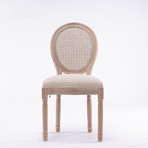 Miniatura 4 de HomSof French Country Silla de comedor de madera con respaldo de ratán para cocina, juego de 2, color beige