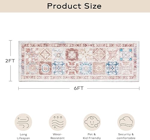 Miniatura 379 de Ashler - Alfombras bohemias vintage de 5 x 8 pies para sala de estar, lavables a máquina con parte trasera antideslizante, alfombra para interiores