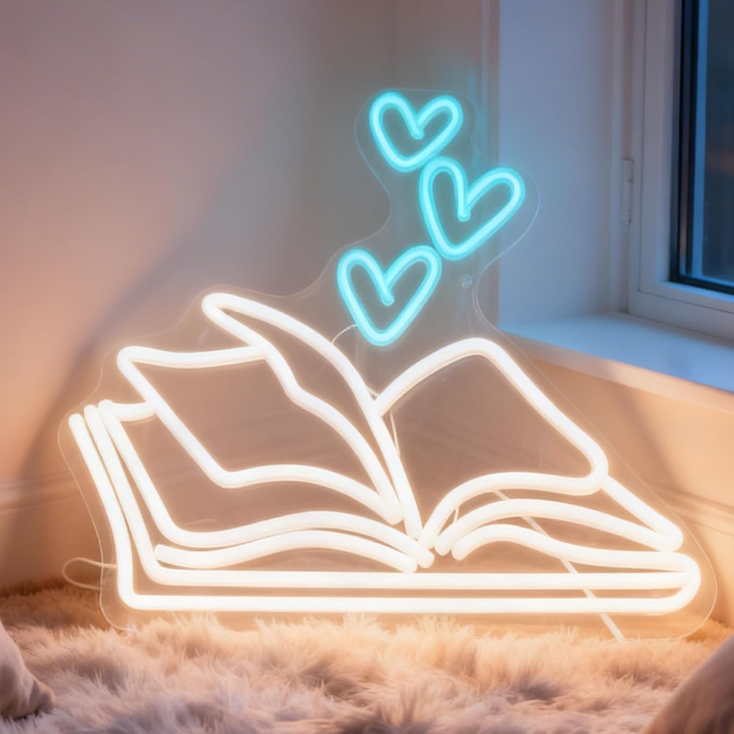 Reading Books LED Neon Sign, USB Powered Decorative Neon Light for Book Lover Gift Teens Bedroom Library Bookstore Reading Nook Wall Table Decor 14.6 x 13.6 In