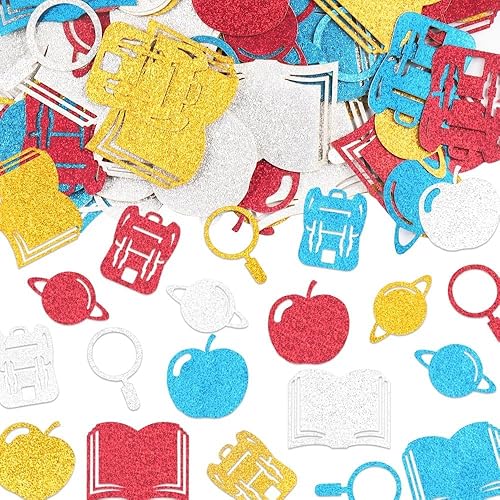 Hying 200 decoraciones de confeti de regreso a clases, confeti de papel con purpurina metálica para la escuela, decoración de fiesta de bienvenida a