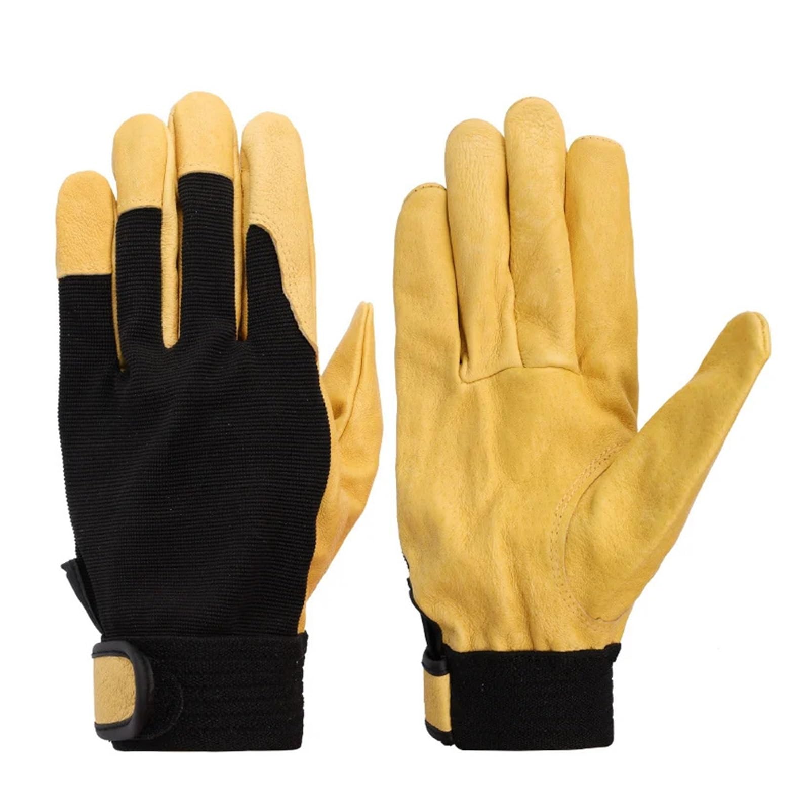 Generico Guanti da lavoro in pelle bovina, guanti gialli guida, 508NP | Guanti uomo traspiranti, polso elastico, M L XL XXL, giallo nero