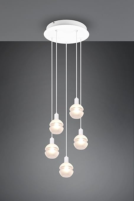 Trio Leuchten Trio, Hanglamp, Mela 5xE14, max.25,0 W Glas, Wit, Lichaam: Metaal, mat wit Ø:34,4cm, H:150,0cm IP20, Zonder lamp, In hoogte verstelbaar photo 2