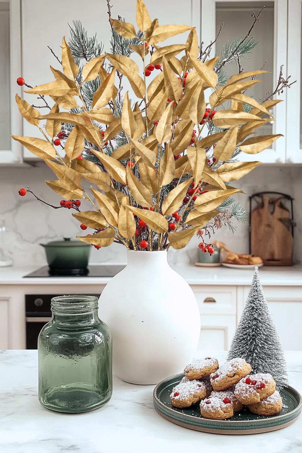 Amazon.de: 3er-Set Gold Knstliche Eukalyptus Pflanzen, Kunstpflanze  Kunstzweig Weihnachten Deko Trockenblumen Dekoration fr Heimdekoration,  Weihnachtsbaum Neujahr Ornamente, Feiertags-Esstischdekoration