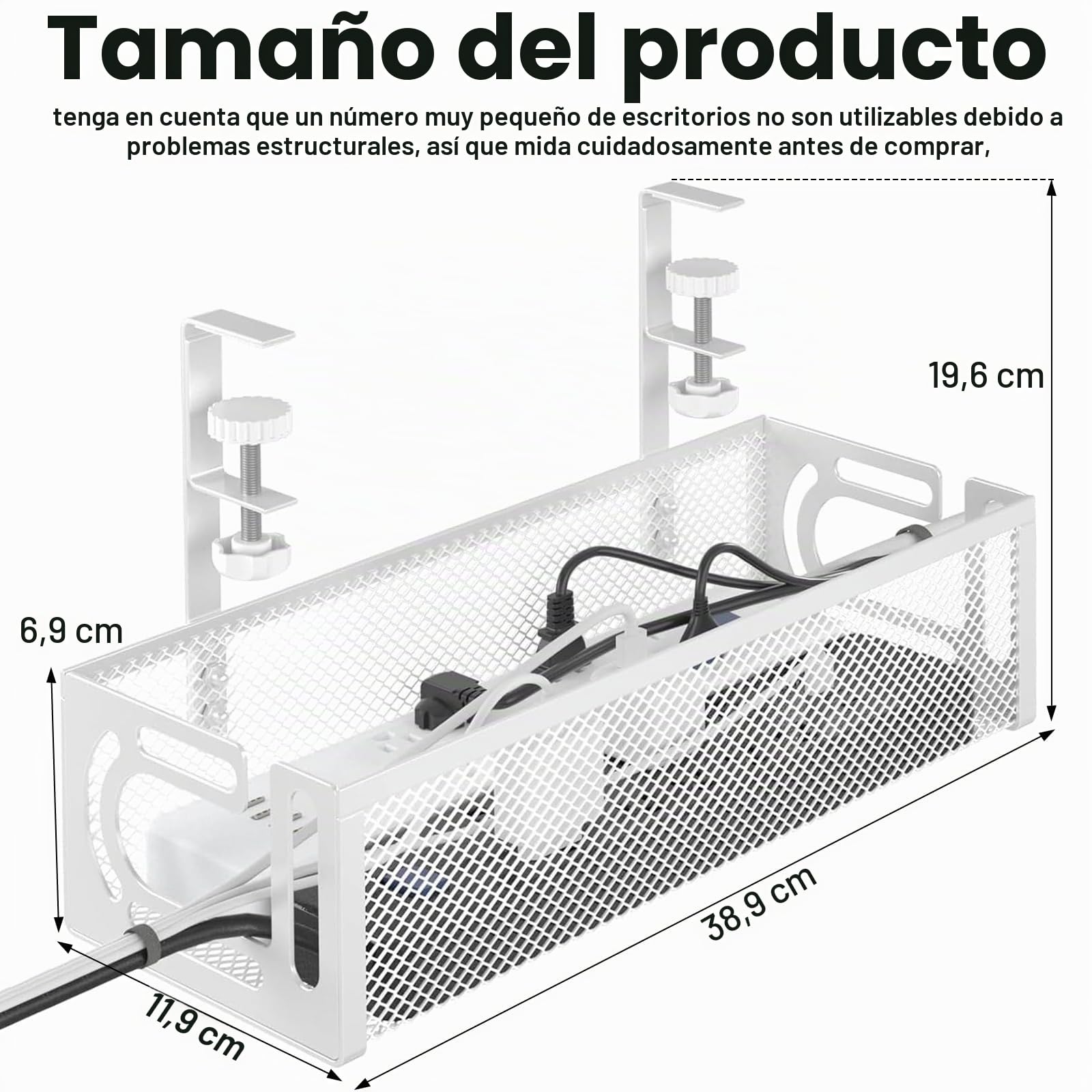 Bandeja de gestión de Cables para Debajo del Escritorio, Organizador de Cables sin Taladro, Bandeja de Cables Ajustable y retráctil, fácil de Instalar, solución de Cables para el hogar u -1 Paquete