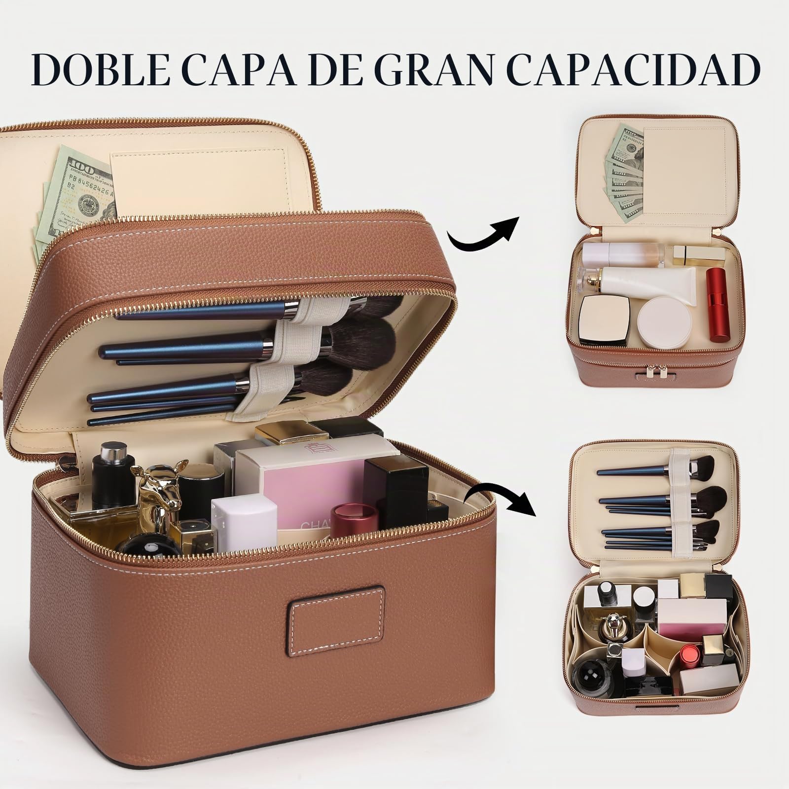 Bolsa de maquillaje HiTotes, estuche de tocador para mujeres, estuche grande de maquillaje de piel, bolsas de viaje para aseo, bolsa de cosméticos de doble capa para uso diario, 9.45in