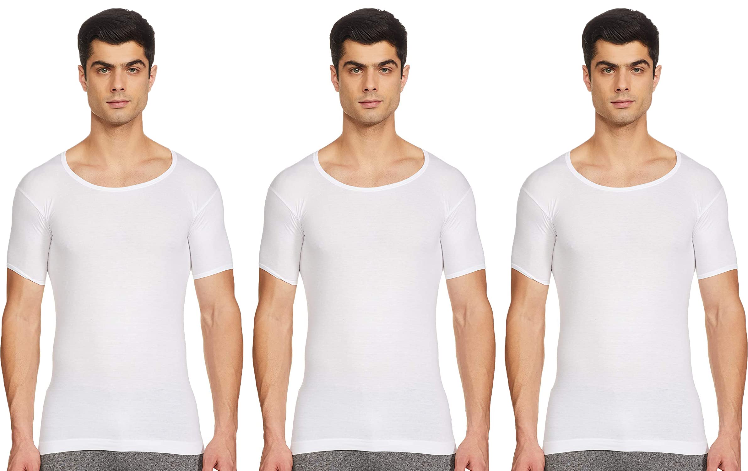 Jon 100% Cotton Men's Regular Fit Half Sleeves Vest - Pack of 3-image-36