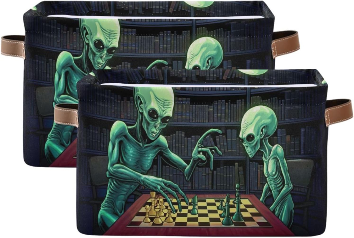 Funny Aliens Shelf Storage Basket, Collapsible Decorative Collapsible Storage Bin with Handle for Home/office image 2