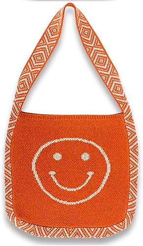 Bolso de hombro para mujer de punto en bolsas bohemias bolsa de compras bolsa errante de color caramelo linda cara sonriente Naranja