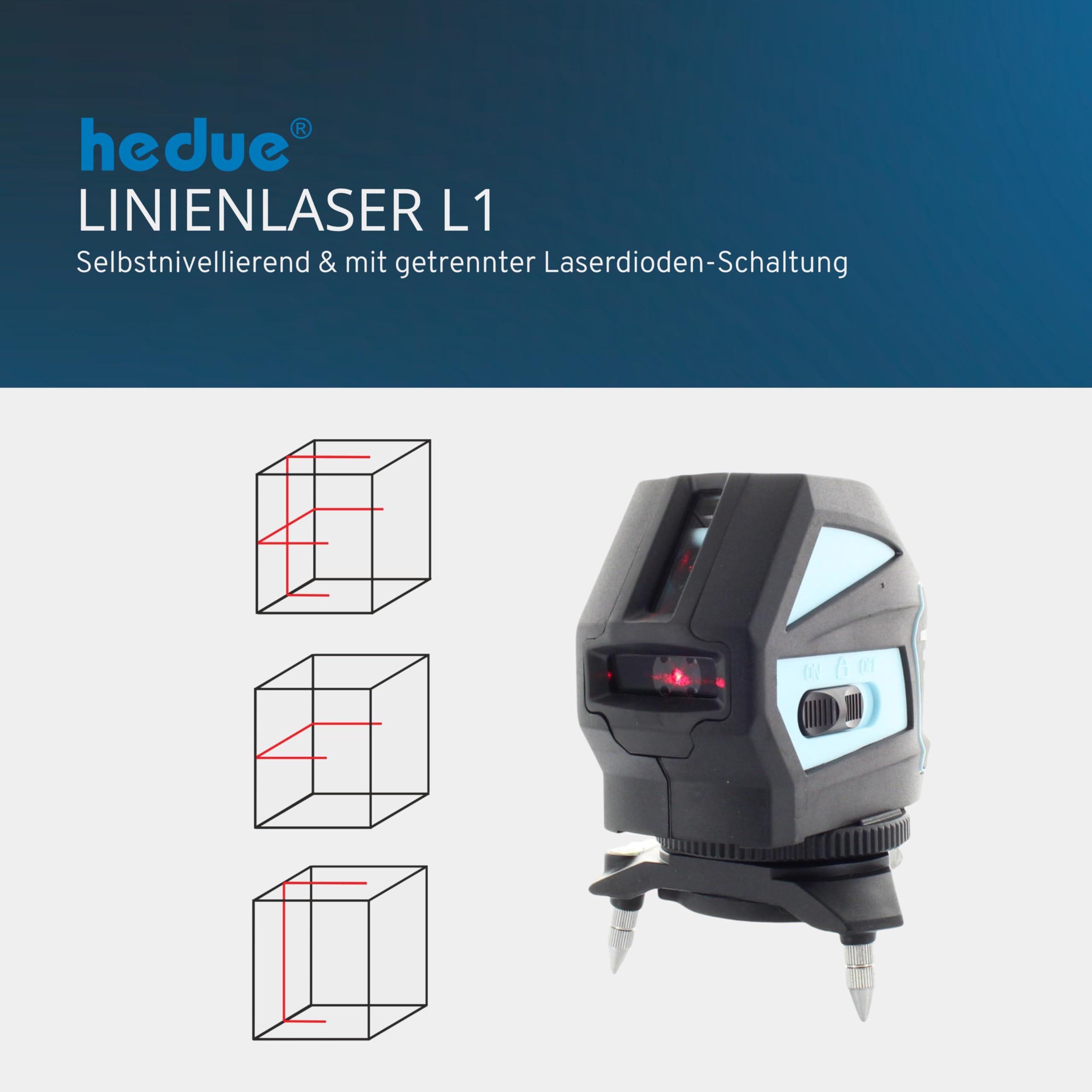Linienlaser L1 - Roter Kreuzlinienlaser mit magnetischer Halterung (Multifunktions-Adapter), sichtbarer Arbeitsradius bis 15 m, 3 x AA-Batterie, in Tasche