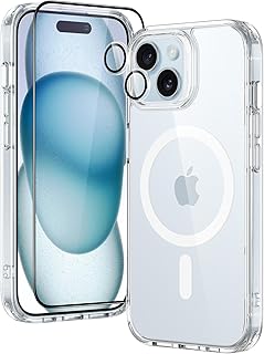 ESR for iPhone 15 Case Set, 1 Tempered-Glass Screen Protector, 1 Set of Lens Protectors, Military-Grade Protection, Yellowing and Scratch Resistant MagSafe Phone Case, Classic Series, Clear