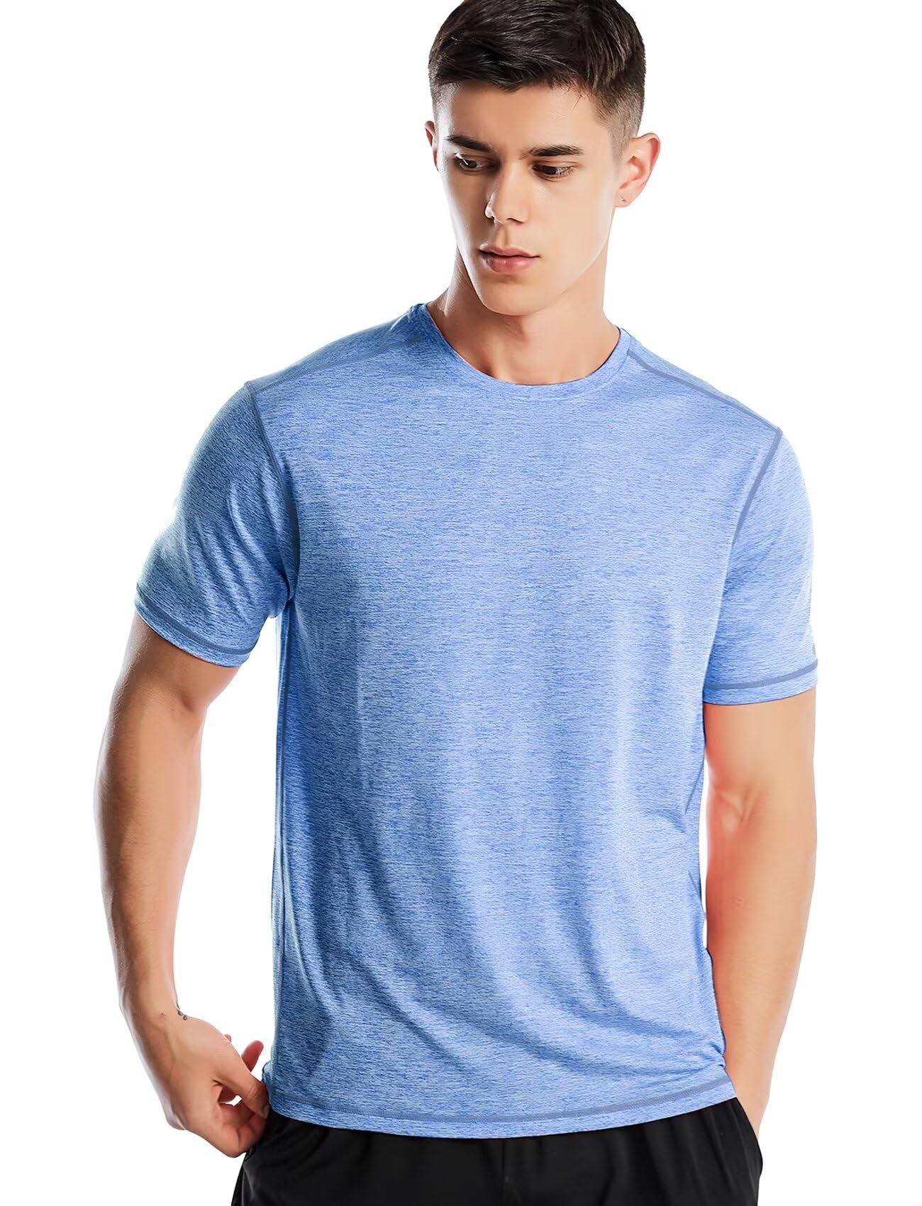 Zengjo Men's Marled Sky Blue Gym T Shirt Quick Dry(,S)