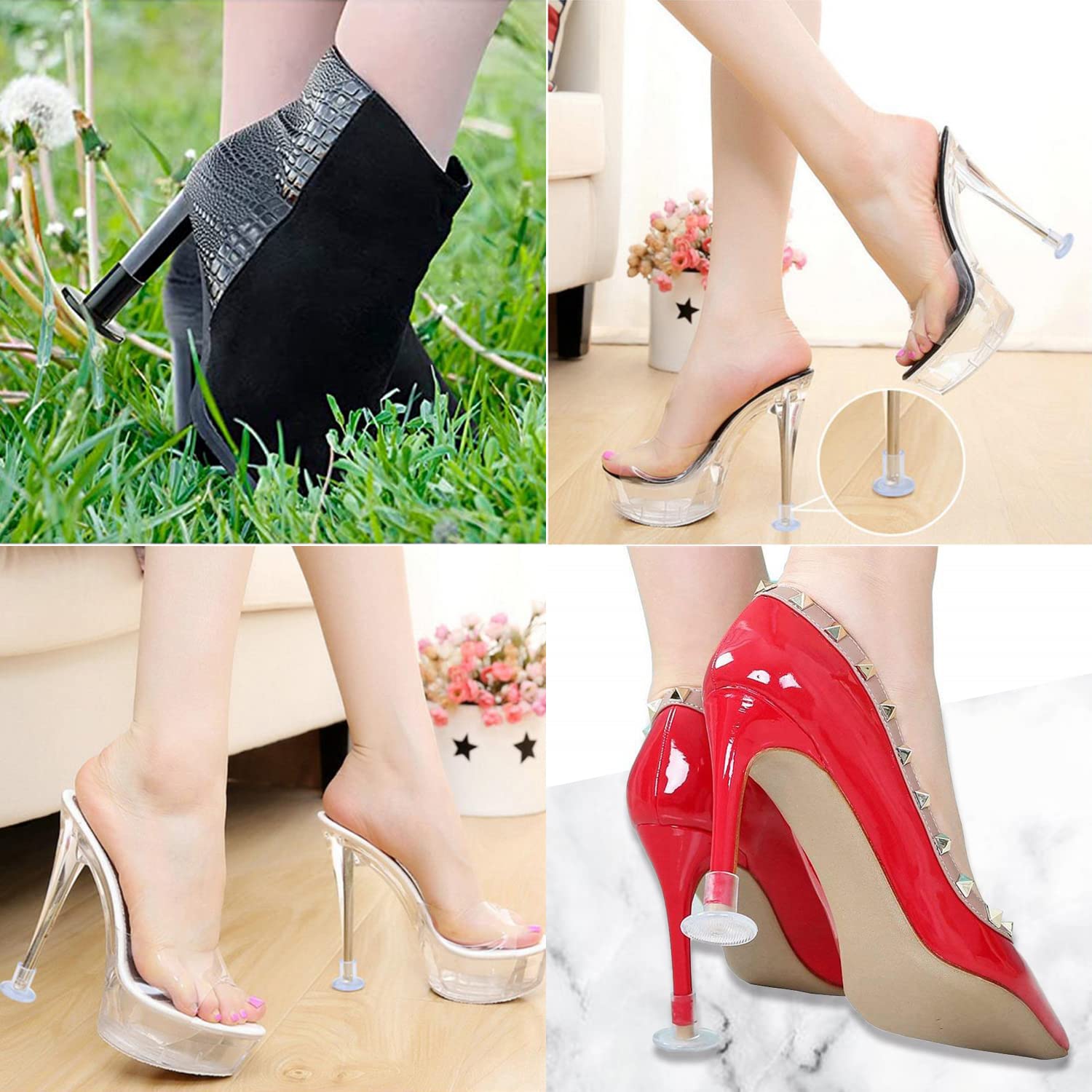 Protectores de tacón alto, tapones de talón y tapas de reparación de talón, 8 pares de 4 tamaños, fundas de punta de tacón alto para mujer, perfectas para bodas, carreras, ocasiones formales (XS, S, M