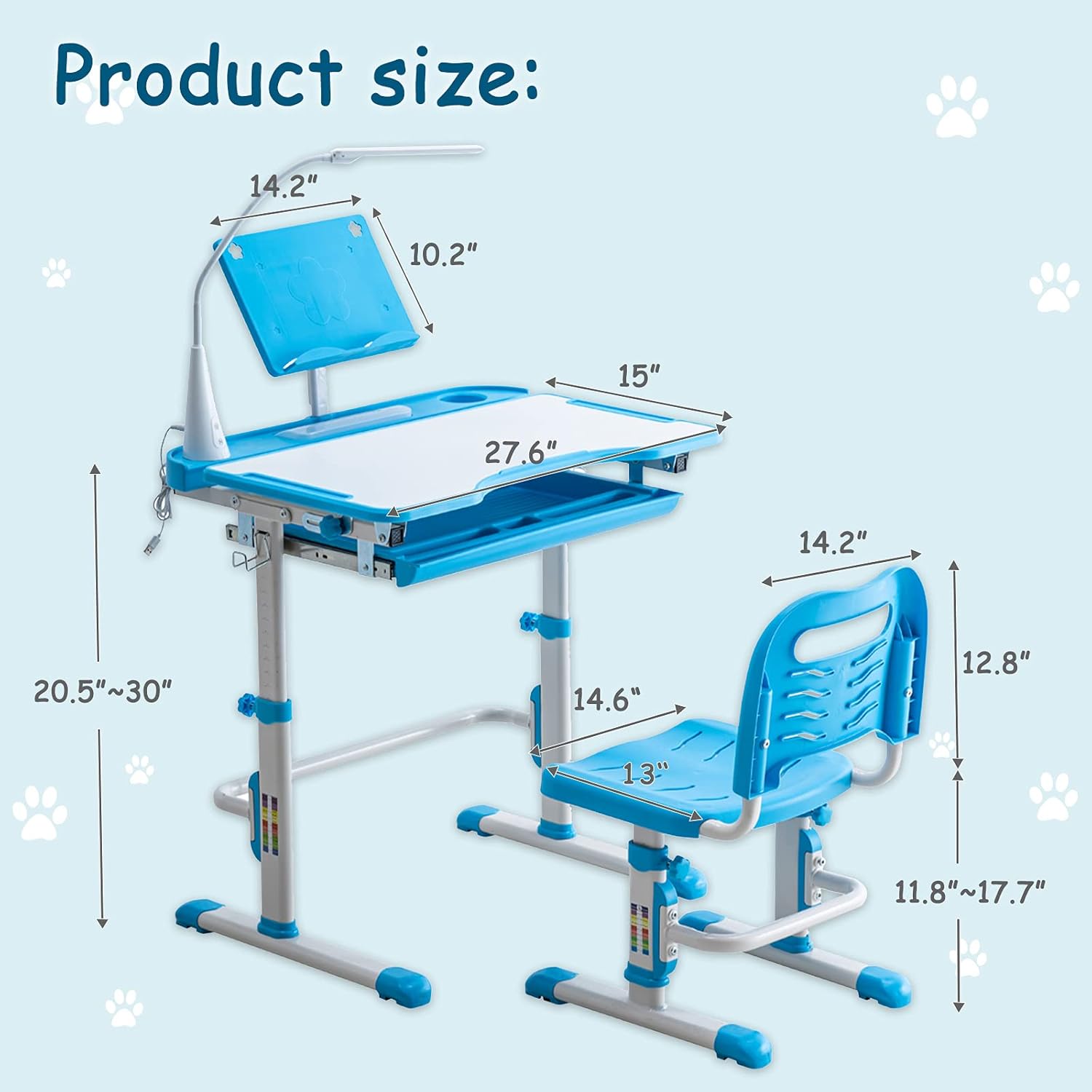 Promo 40% OFF BELANITAS Kids' Desks,Height Adjustable Kids Desks and Chair Set for Boys and Girls,Kids Writing Chair and Desk w/Lamp,Rotatable Bookshelf,40 Degree Children Desk Set Tiltable Desktop,Blue