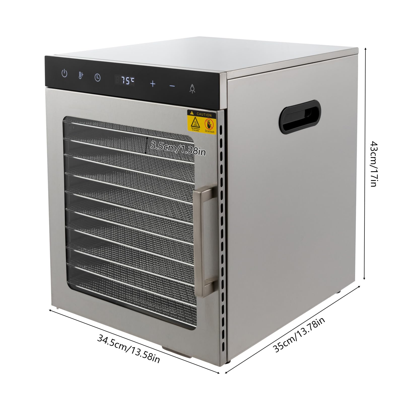 Disidratatore completamente in acciaio inox a 10 livelli, regolazione della temperatura regolabile da 30 a 80 °C, essiccatore per frutta e verdura, pannello LED con doppi manici e clip per alimenti