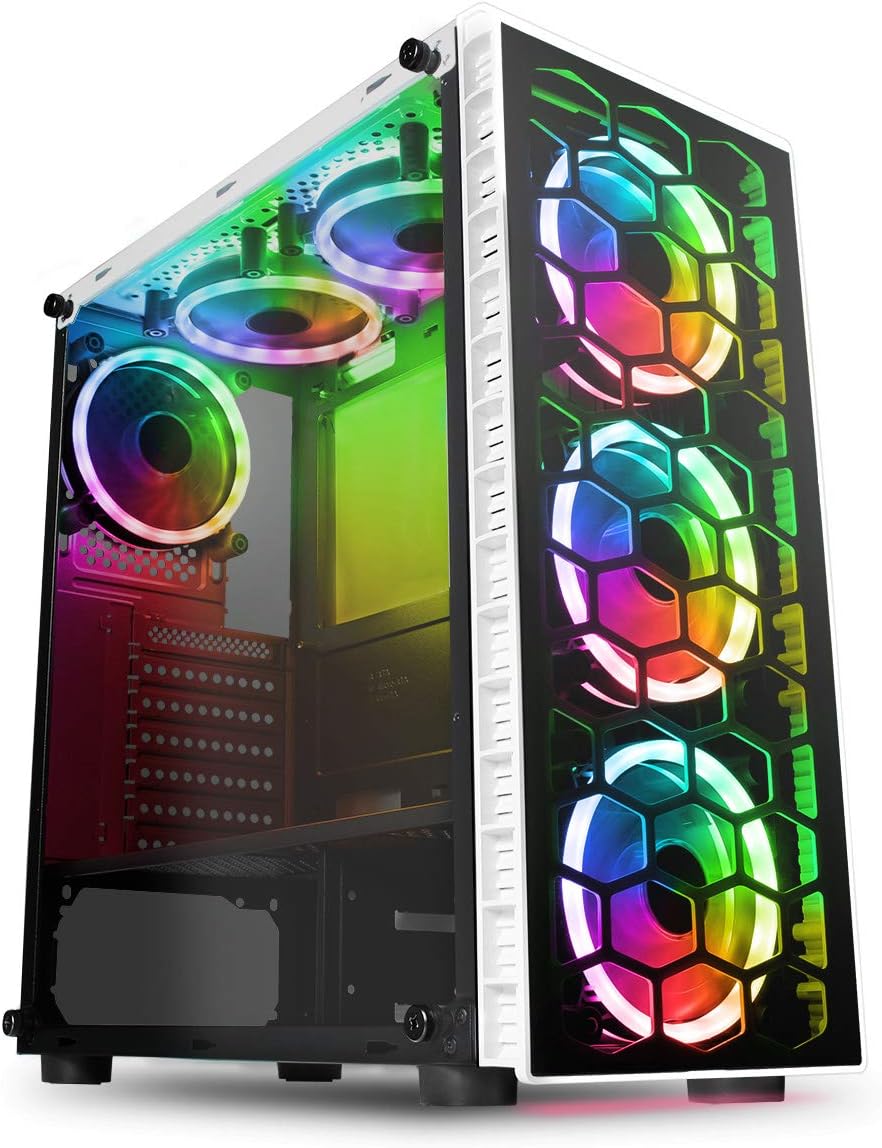 CiTRaider PC Gaming Case, Mid-Tower ATX, 6 x Halo Dual - Ring Spectrum Fans, RGB, PCB Hub w/Aura Connectivity, RF Controller, MB Sync, Tempered Glass, For a Great Gaming Experience | White