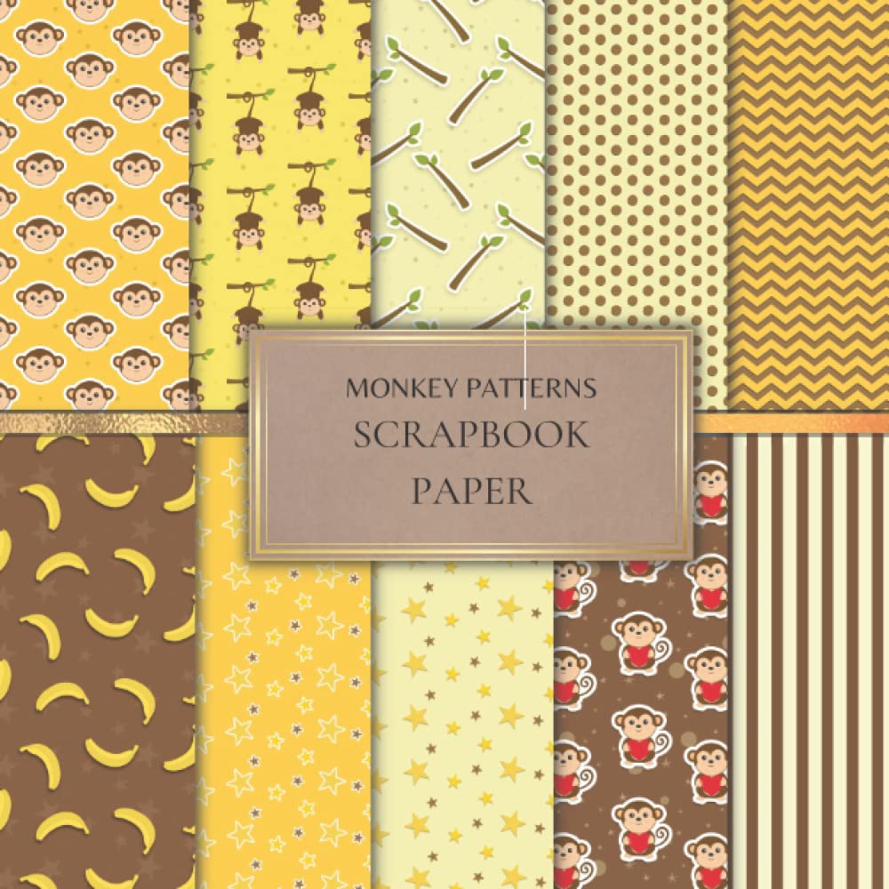 Monkey Patterns Scrapbook Paper: Scrapbooking Paper for Origami, Gift Wrapping, Junk Journaling, Card Making, Invitation Card Making ETC. SIZE (8.5X8.5). 20 Double-Sided Pages