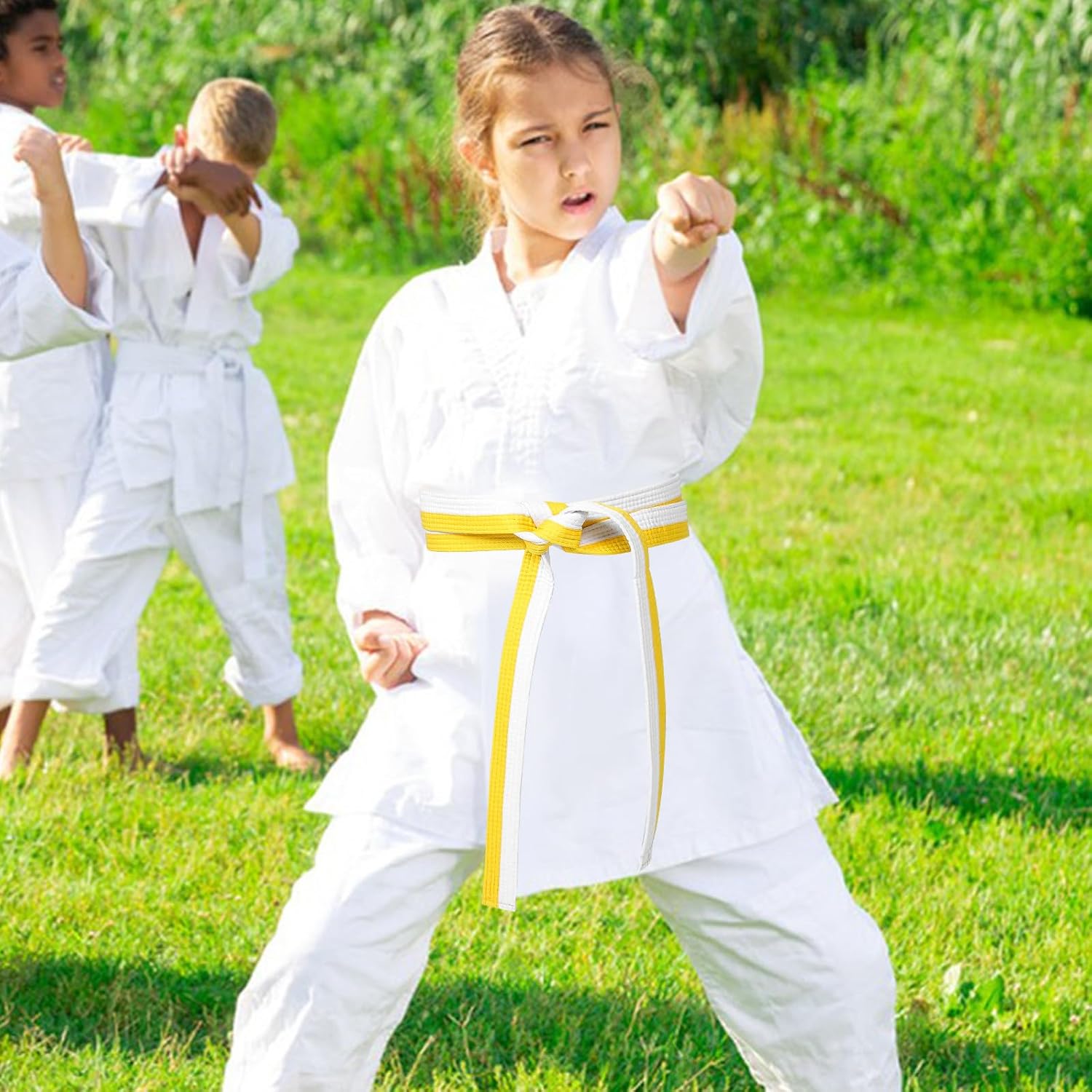 Unomor Yellow Cotton Martial Arts Belt for Taekwondo Karate Grappling with Adjustable Length, Suitable for Grading Exams and Martial Arts Training for Students and Practitioners