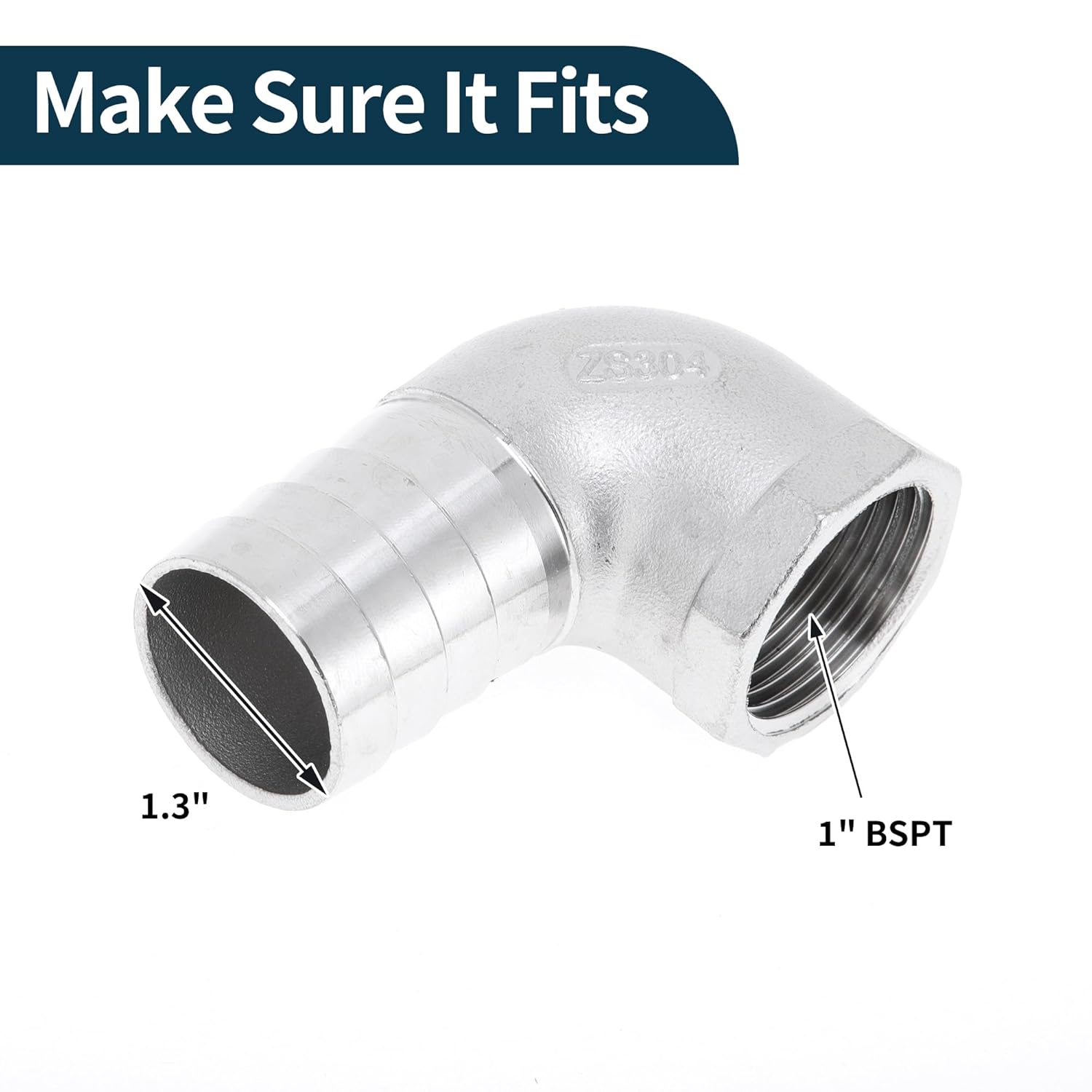 304 Stainless Steel Hose Barb 1.3 Inch OD 1 Inch BSPT 90 Degree Angle Connector for Air Water Oil Gas Fuel Pack of 2 Silver Tone