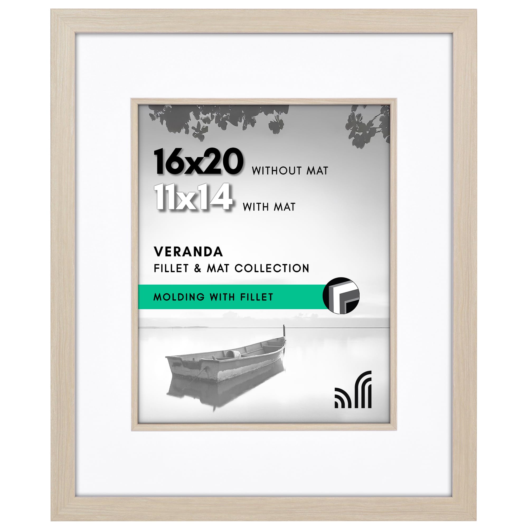 Americanflat Portarretratos de 16 x 20 pulgadas con acento interior decorativo, muestra fotos de 11 x 14 pulgadas con paspartú o de 16 x 20 pulgadas sin – Colección Veranda – Marco de madera flotante