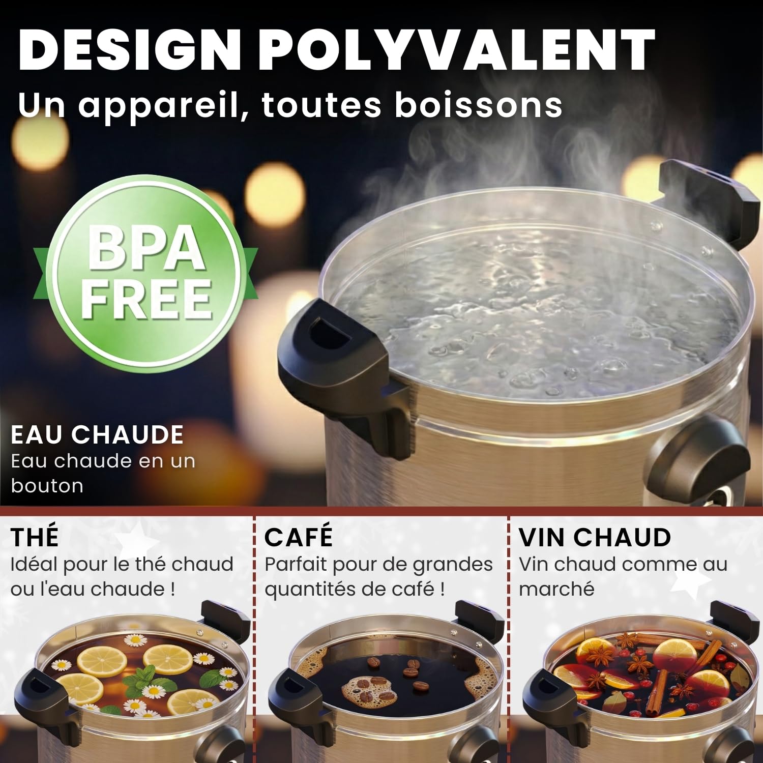 Heimfleiss® Machine à Vin Chaud 10 L en Acier Inoxydable 1500 W | Marmite à Vin Chaud avec Robinet, Thermostat et Protection Surchauffe | Distributeur Eau Chaude et Boissons Chaudes | Argent