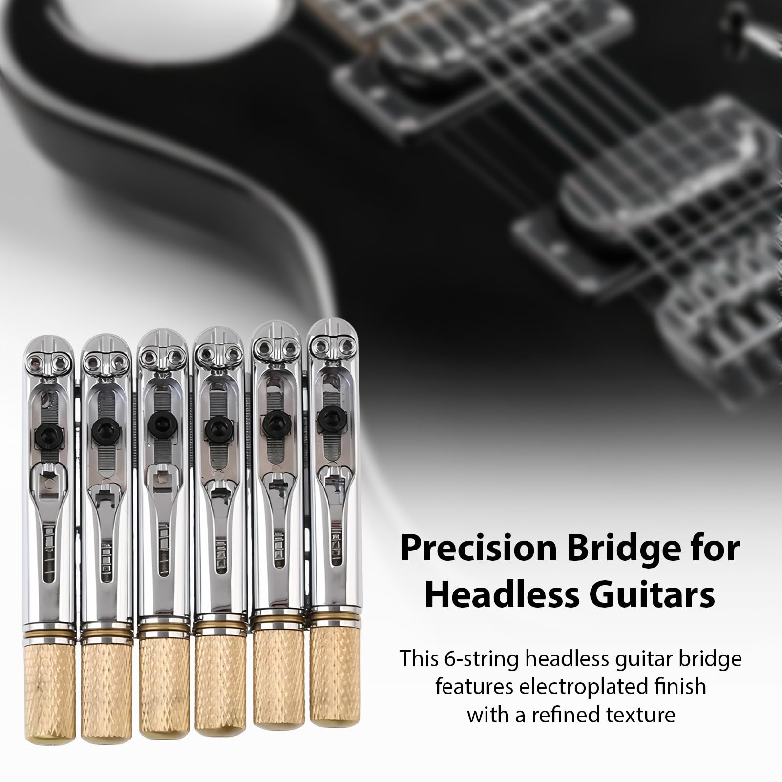 Generic Puente de Guitarra sin Cabeza, 6 Cuerdas, Espaciado de Cuerdas de 10,5 Mm, Reemplazo de Hardware de Afinación de Puente Rígido para Guitarra Eléctrica (SILVER)