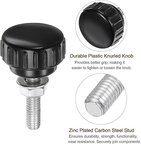 Miniatura 310 de uxcell Juego de 4 perillas moleteadas, tornillos de pulgar con tuercas y arandelas, rosca macho métrica M6 x 1.378 in, cabeza de plástico de 0.984