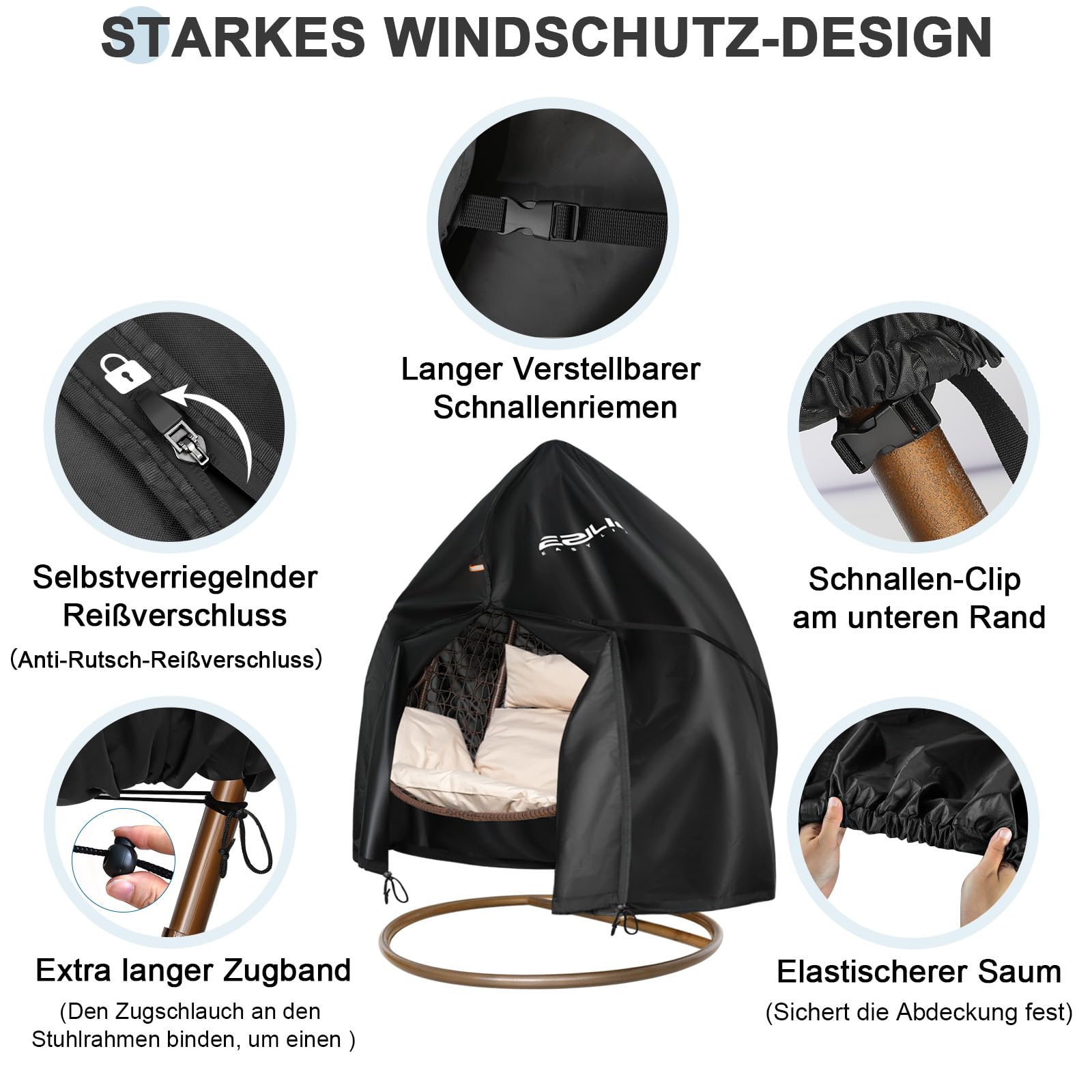 Housse de protection fauteuil suspendu, tissu Oxford 420D, fermeture éclair imperméable, cordon de serrage, housse coupe-vent