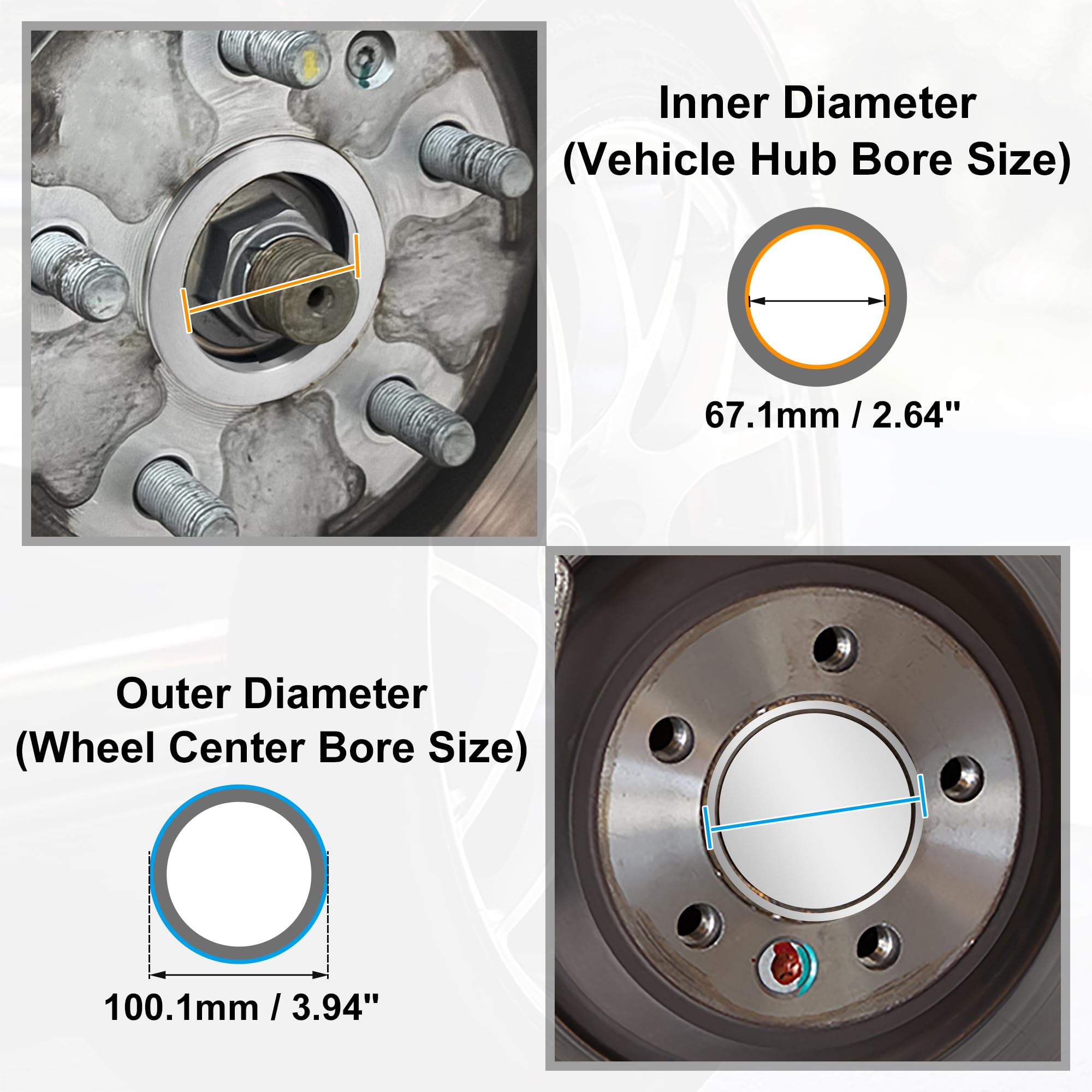 Centradores De Llantas 4 Uds OD 100,1mm 106,1mm 108mm 110mm a ID 67,1mm 93,1mm 100mm anillos céntricos de cubo de coche espaciador central de orificio de rueda Anillos Centradores Llantas(106.1-93.1mm