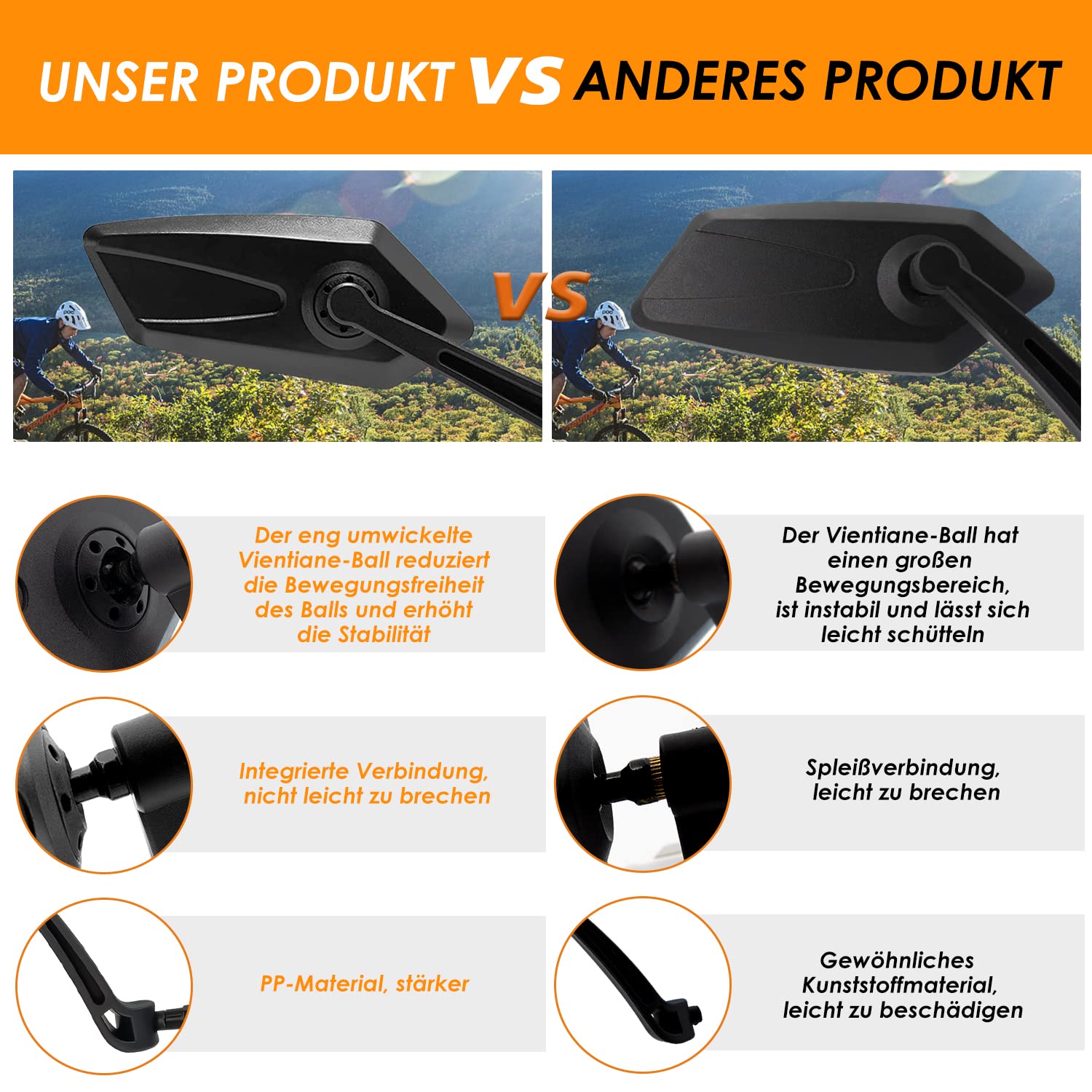 Arkham Bicycle Mirror for 22-26mm Left Handlebar, HD Impact Resistant Bicycle Rear View Mirror, Scratch-Resistant - Image 4