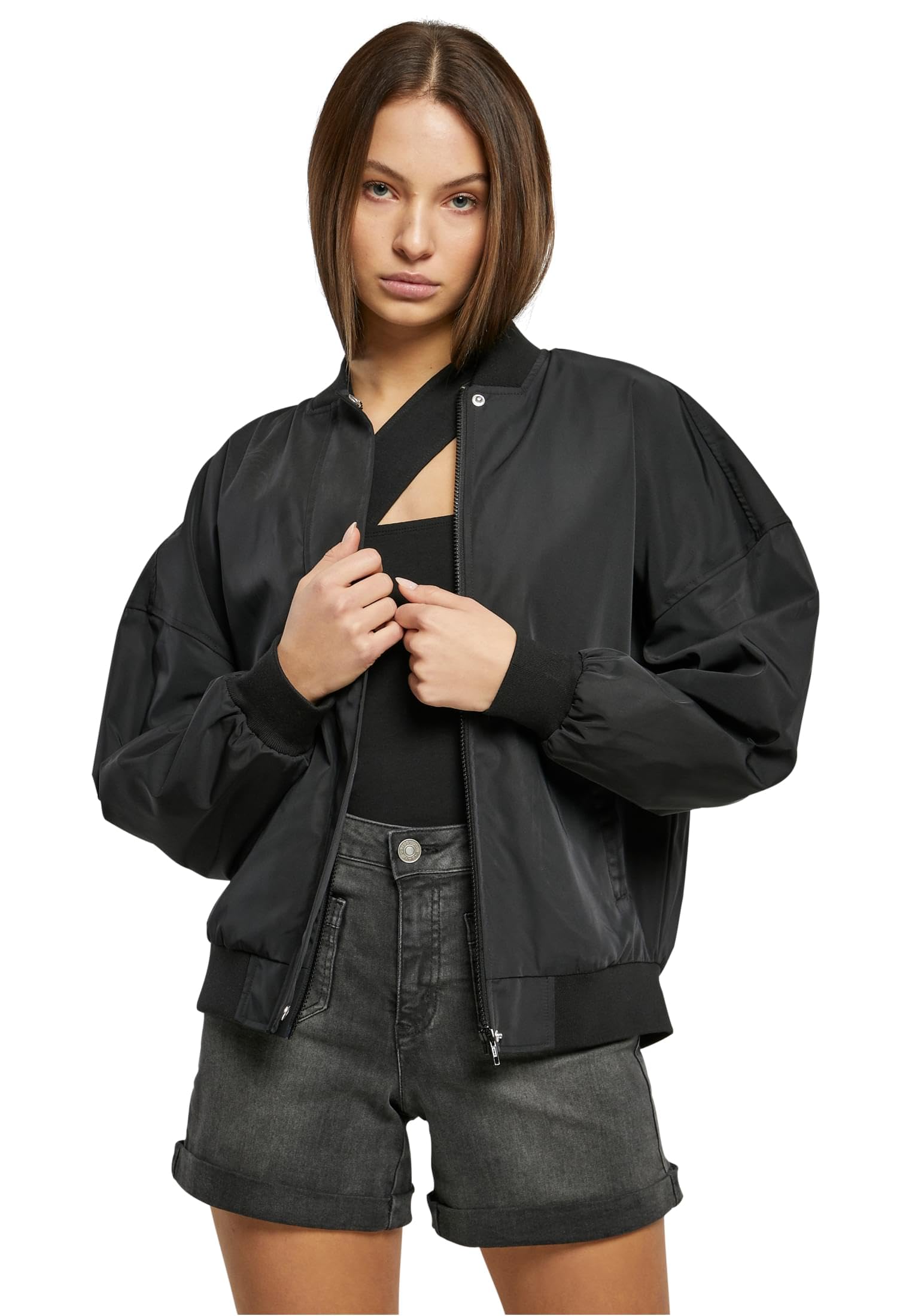 Urban Classics Women's Ladies Recycled Oversized Light Bomber Jacket, Black, XL