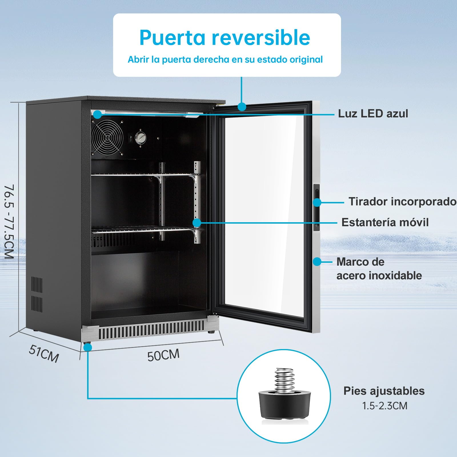 Weili 90L Frigoríficos para Bebidas, Refrigerador con Puerta de Vidrio con Iluminación LED Azul, Nevera Portatil Electrica Rango de Temperatura 3-10°C, Refrigeradores de Vino para Cerveza/Jugo