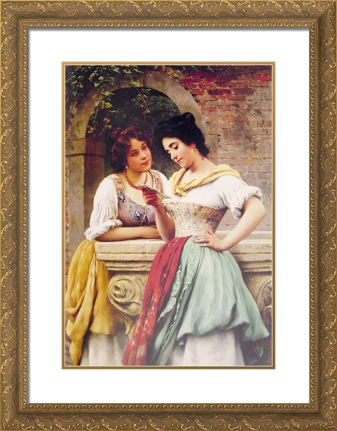 ArtDirect De Blaas, Eugene 19x24 Gold Ornate Framed Art Print with Double Matting Titled: Shared Correspondance-ARC-06260