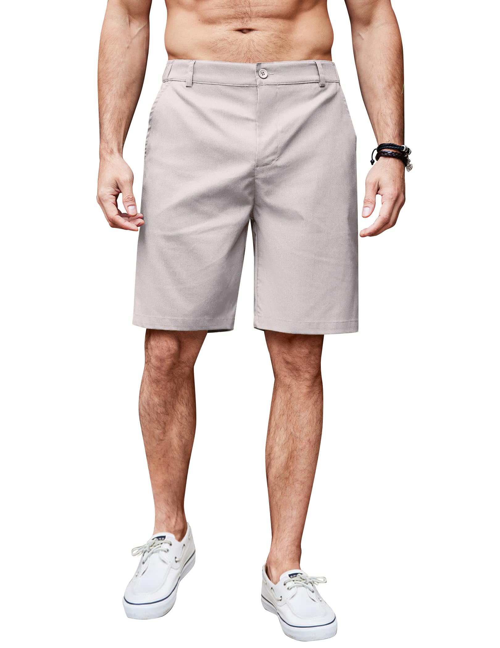 COOFANDY Herren Leinen Shorts mit Reißverschluss Leinenhosen Kurze Freizeithose Regular Fit Leichte Sommerhose mit Taschen