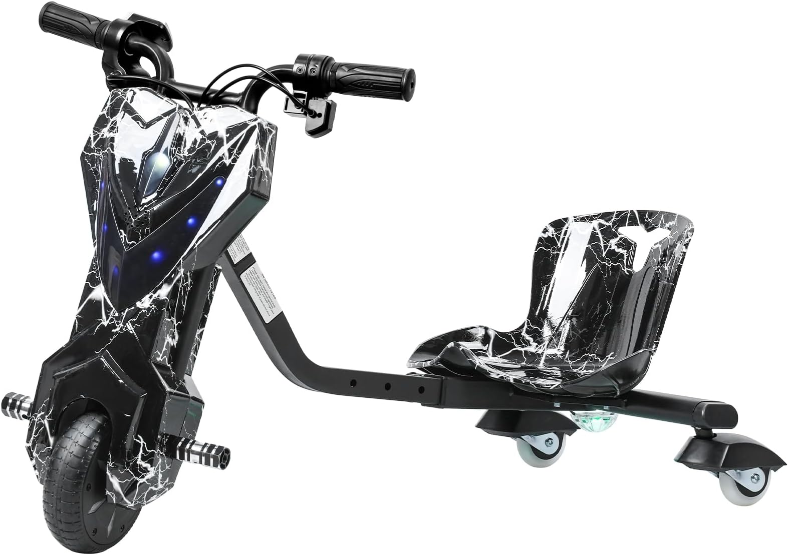 Drift Trike, Big Wheel Drifting Tricycle for Ages 8+with Strong Steel Frame, Kids Ride on Tricycles with Adjustable Seat, Ride-On Toy for Boys and Girls Black White