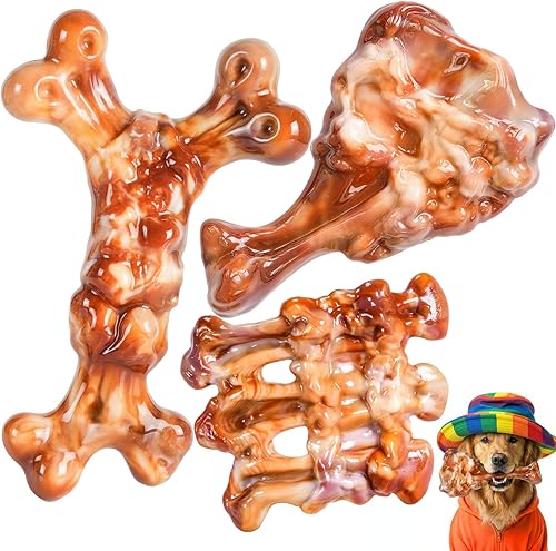 ChienBox Tough Dog Toys for Aggressive Chewers: 3 Pack Dog Chew Toys, Indestructible Dog Toys for Large Dogs, Durable Heavy Duty Hard Big Toy for Super Chewer 25-90lbs, Bacon Flavor, Keep Them Busy