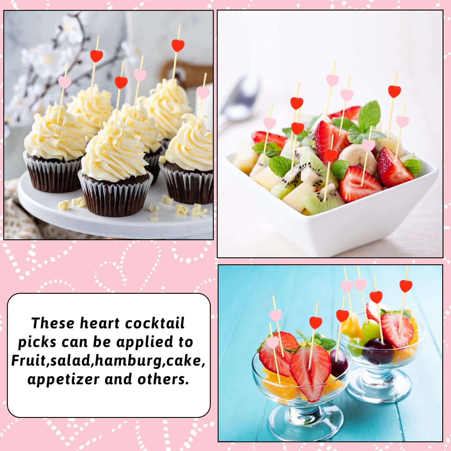 200 Pezzi Atuzzicadenti Cuori, Rosso Rosa Stecchini per Aperitivo Cuori, Stuzzicadenti Feste in Legno Cuore per Torte Frutta Dessert Cibo San Valentino e Matrimoni (Rosso Rosa-A)