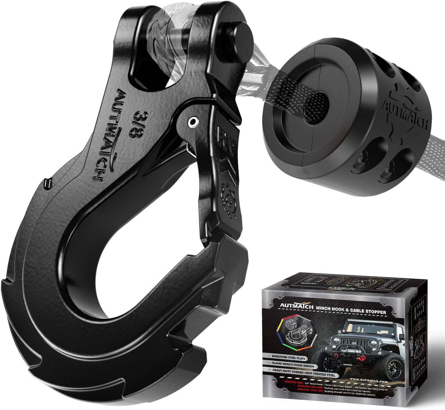 AUTOBOTS 3/8" Winch Hook Heavy Duty, Max 20 Ton (45,000 Lbs), Steel ATV Winch