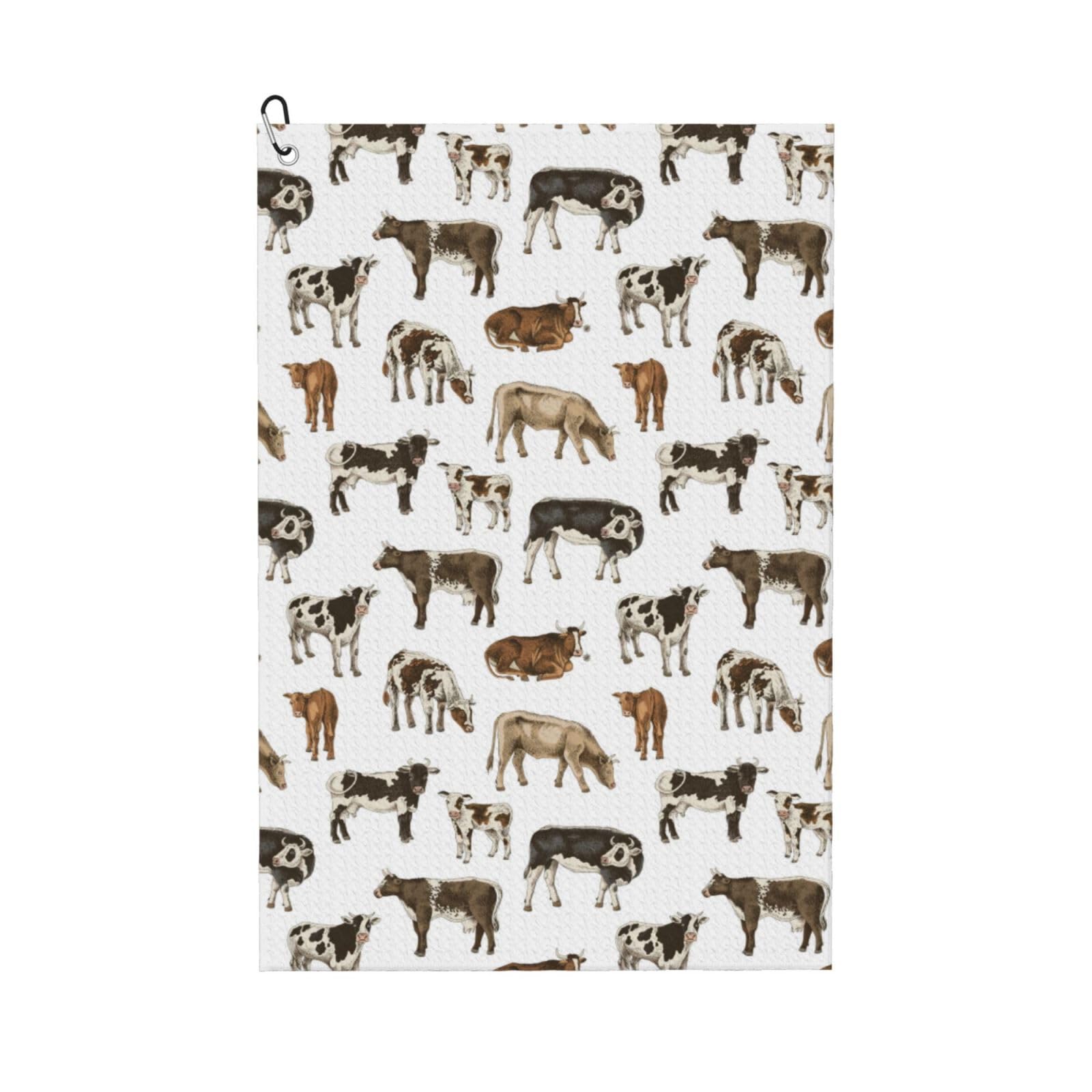 AOOEDM Cow Print Golf Towel with Carabiner Clip Absorbent Microfiber Golf Towel for Cleaning Golf Ball Club Putter Iron for Golf Bag Trolly Belt Loop 16" X 24"