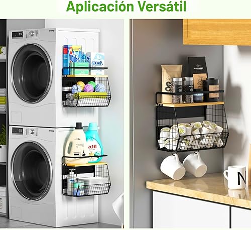 Miniatura 4 de 1 juego de estantes magnéticos para refrigerador con tapa de madera, contenedores de almacenamiento de papas y cebollas, organizadores y