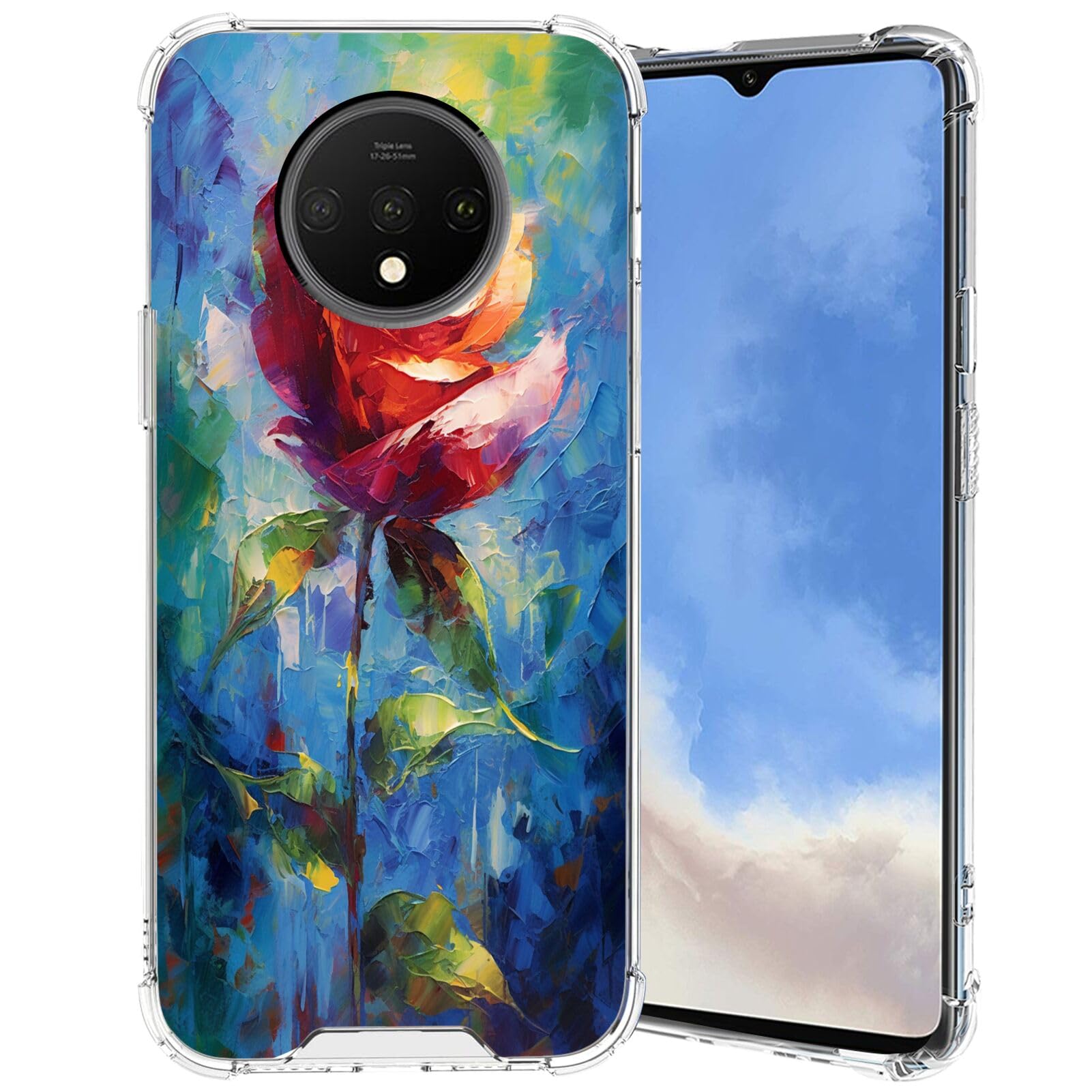 DAFEIDAFEI Transparent Phone Case for OnePlus 7T with Rose Flower-aa1142 Pattern Clear Four-Corner Airbag Reinforced Anti-Scratch and Shock-Proof Protective Phone Cover