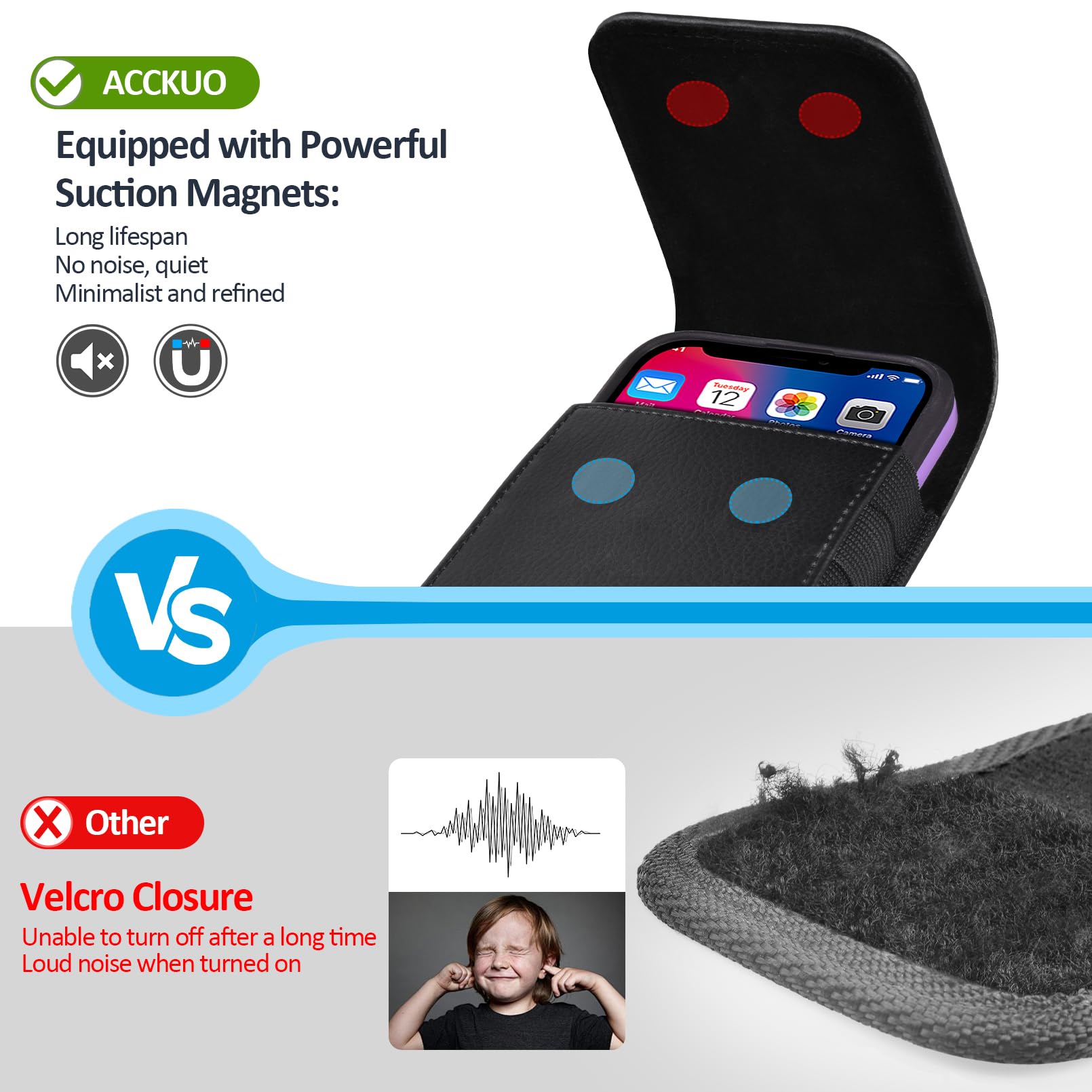 ACCKUO Funda de Piel para teléfono con Clip de Metal Fuerte para cinturón y Cierre magnético Compatible con Samsung Galaxy S25/S24/S23/S22/S21/S20 Ultra, XL, Negro