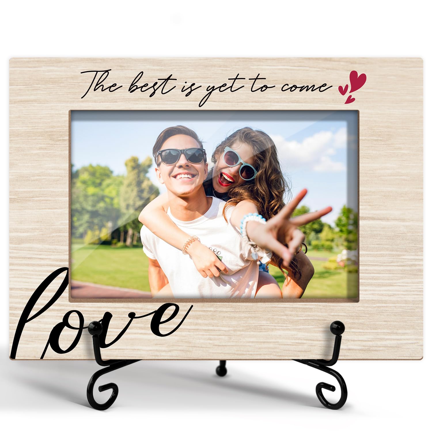 Couple Picture Frame, Love Picture Frames Engagement Gifts for New Couple Wife, Wooden Picture Frame with Stand, 4"x6" Photo Frame for Tabletop