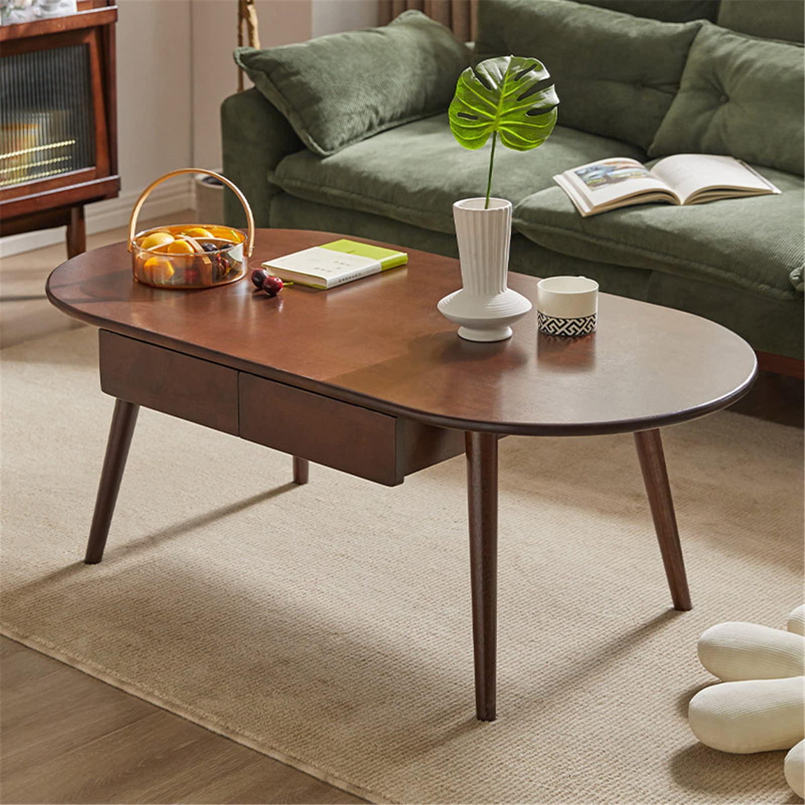 Table basse en bois massif haut de gamme et son rangement en noyer noble