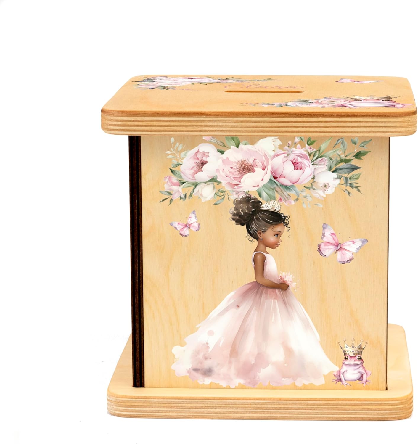 Wooden Piggy Bank for Kids and Adults, Personalized Gift Handmade in USA by BloomOwl, Custom Coin Bank for Boys and Girls (Princesses)