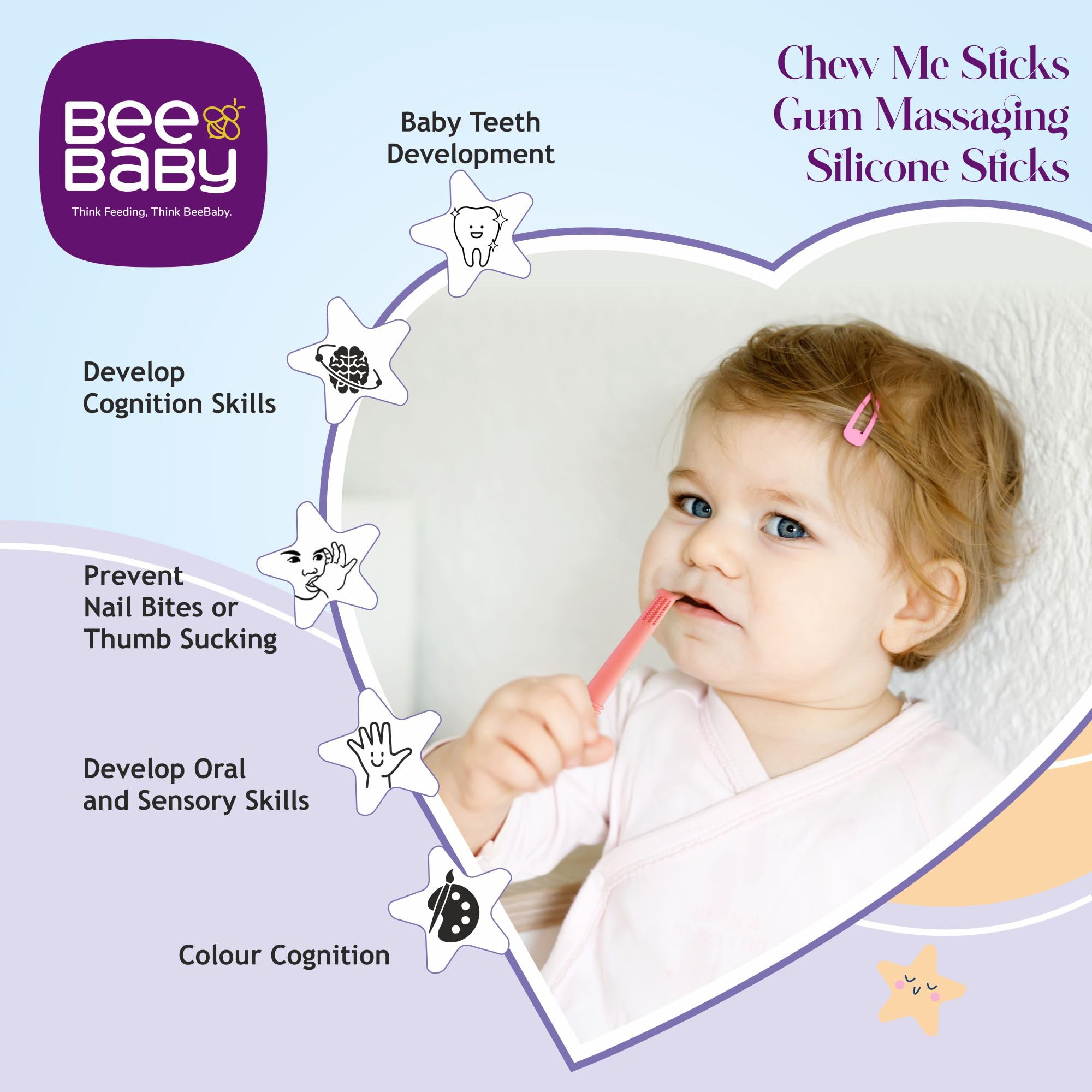 BeeBaby Teethers for 6 to 12 Months, Soft Silicone Baby Teether for Babies, BPA Free Food Grade Teething Toy with Textured Surface for Gum Relief, Infant Chew Toy with Carry Case, BIS Certified 4