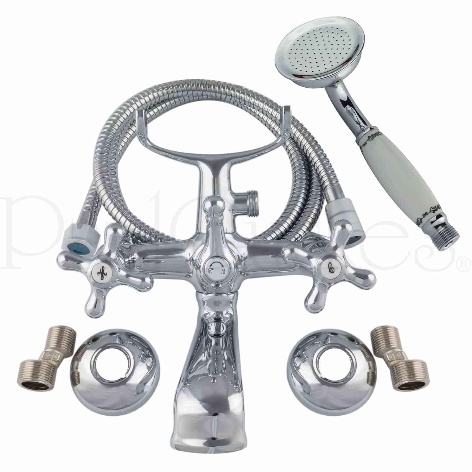 System Prysznicowy Naścienny 3-Funkcyjny Retro do Wanny, Mosiądz Chromowany, Deszczownica 20 cm, Wysokość 19 cm