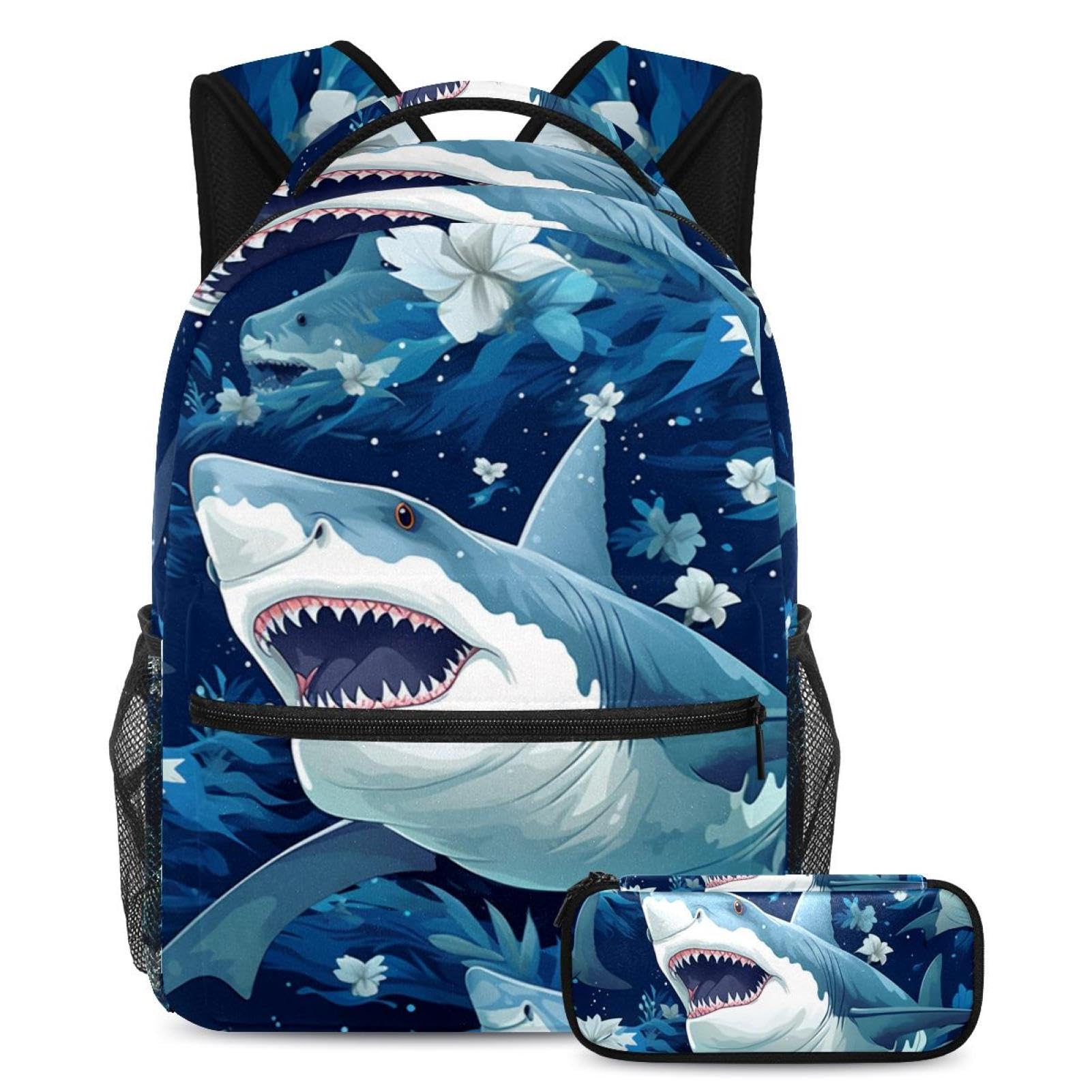 Cartable bleu grand volume Deep Sea Sharks avec trousse intégrée - 2