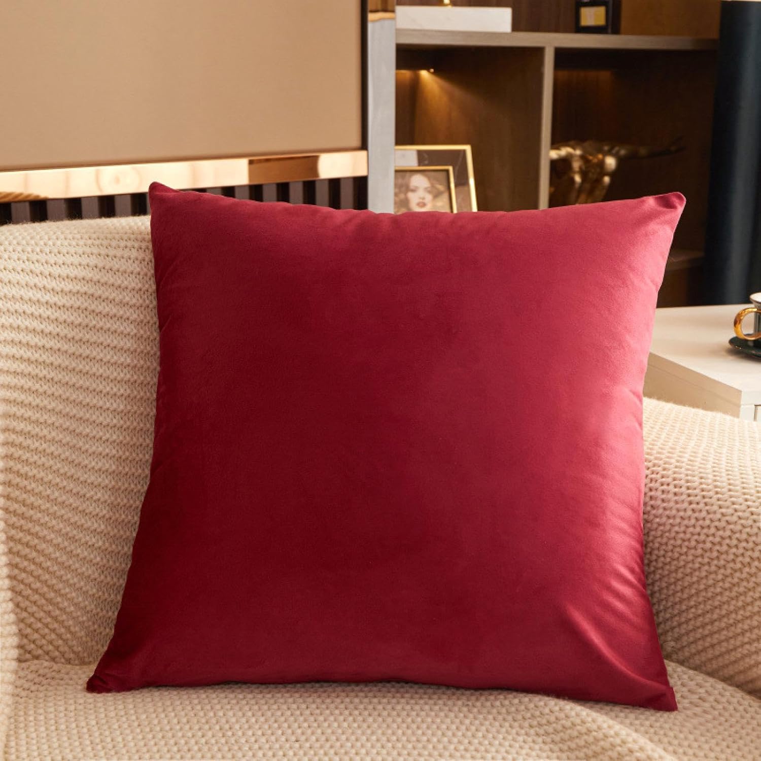 Solid Color Velvet Pillow Cover, Bedside Cushion, Sofa Cushion 45 * 45cm靠垫套 Burgundy