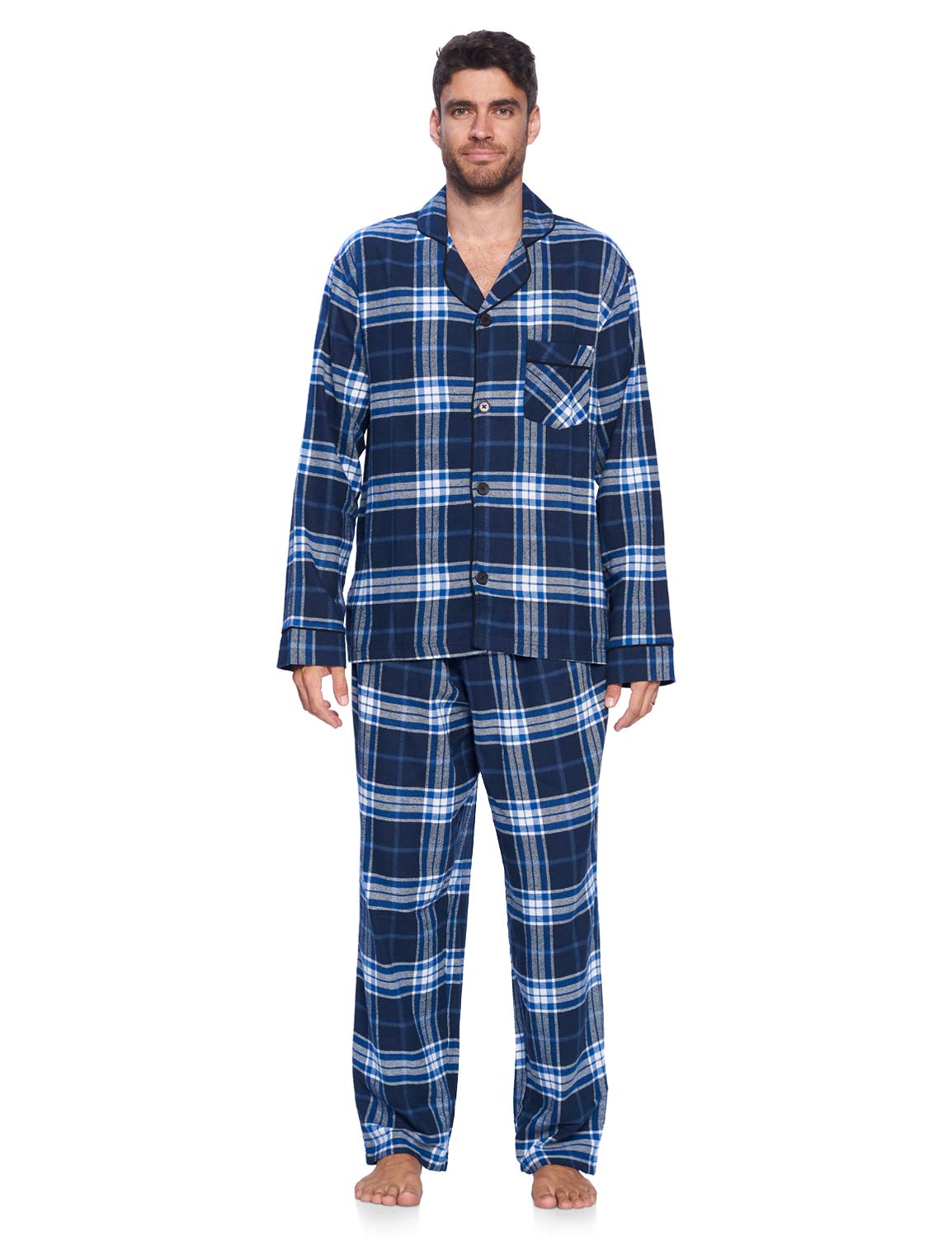 Ashford & Brooks Conjunto de pijama de franela de manga larga para hombre, a cuadros, ropa de dormir y ropa de descanso con botones